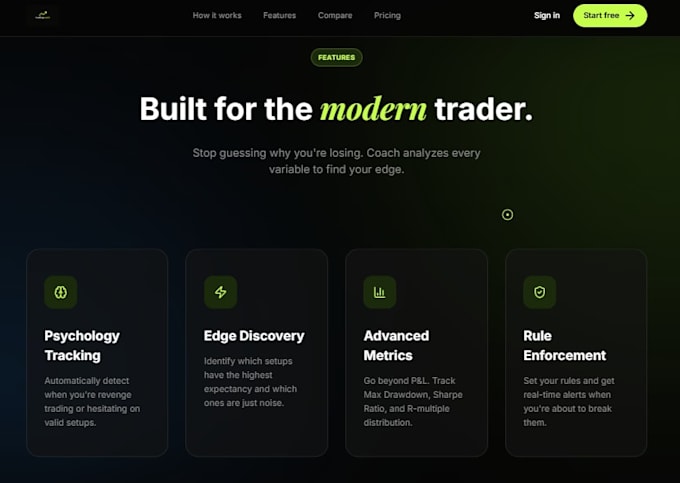 design a modern ai trading coach website