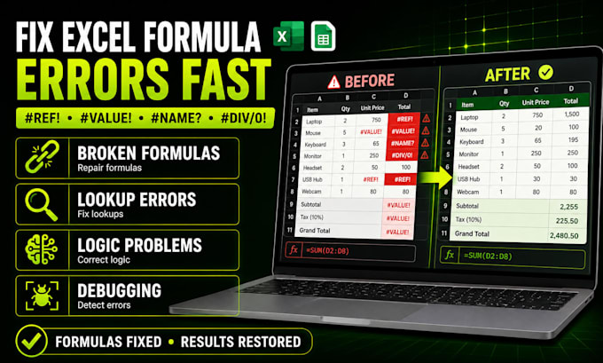 fix excel formula errors and clean or repair spreadsheets