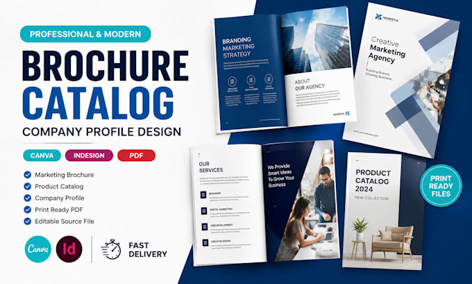 create marketing agency catalog canva indesign brochure pdf design