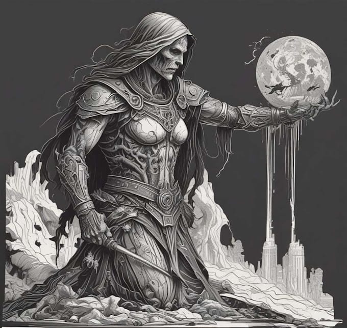 draw dark art illustration with engraving style