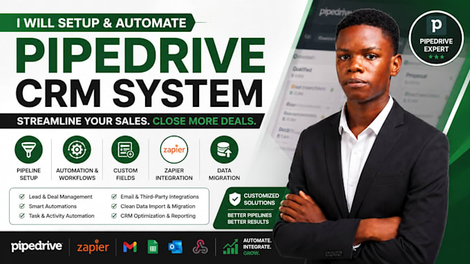 pipedrive crm expert pipeline automation custom field zapier, data integration