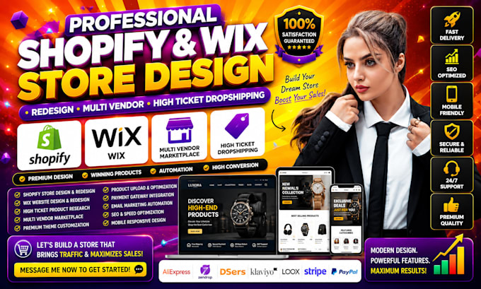 create redesign shopify wix multi vendor high ticket dropshipping website design