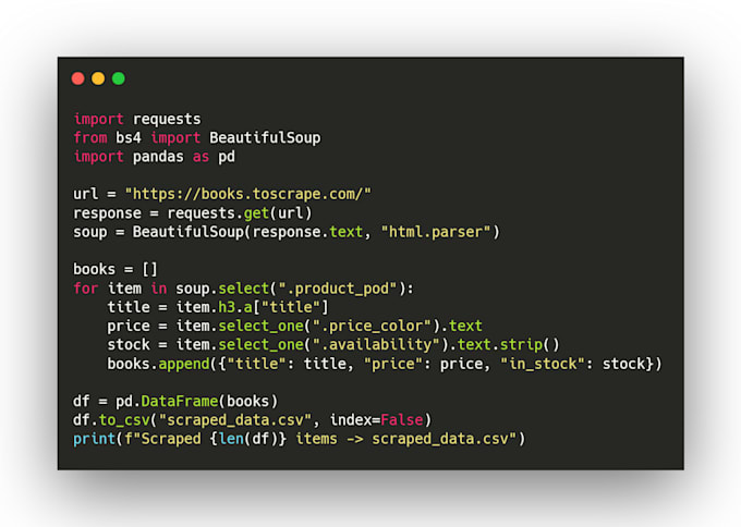scrape data into an organized output