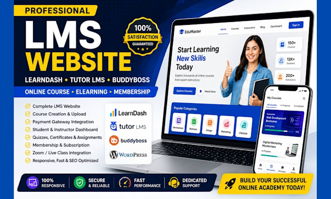 build lms website learndash eleraning website, tutor lms upload course content