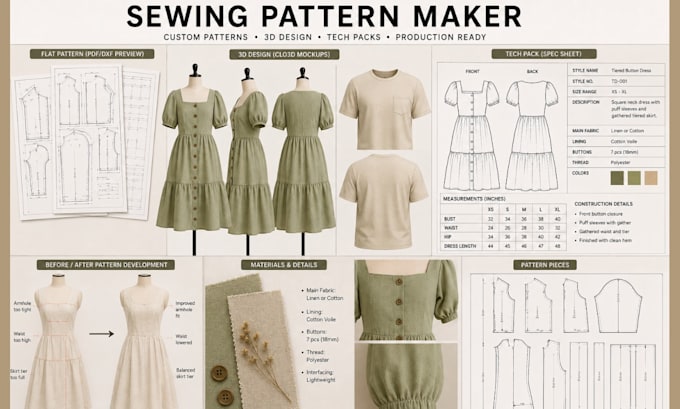 do sewing pattern making clothing pattern tech pack clo3d seamless pattern