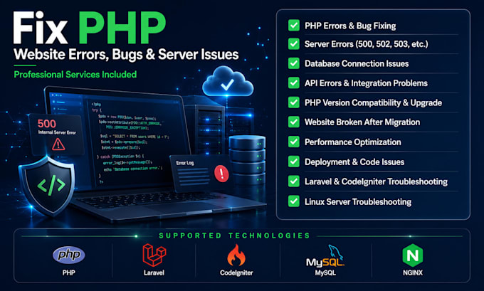 fix PHP website errors, bugs and server issues