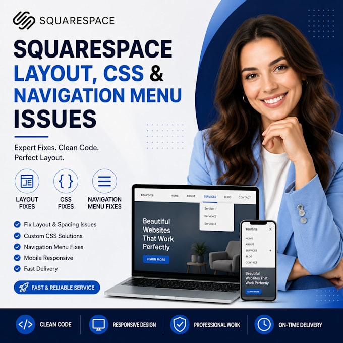 fix squarespace layout, CSS and navigation menu issues