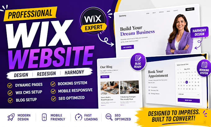 design or redesign interactive wix dynamic page wix harmony blog booking website