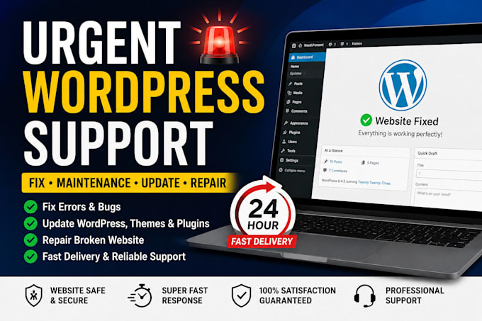 urgently support help fix maintenance update repair wordpress website