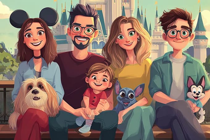 draw a disney family portrait illustration