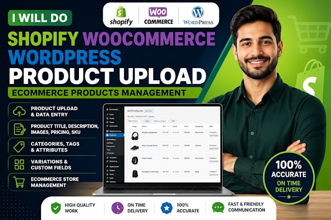 do shopify woocommerce wordpress product upload ecommerce products management