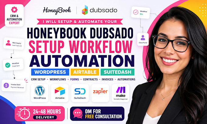 honeybook dubsado setup wordpress workflow automation airtable suitedeash