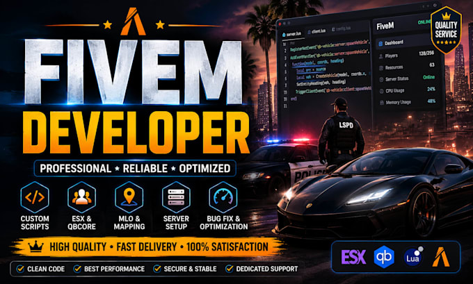 develop custom fivem server, qbcore, esx scripts, mlo, and gta rp features