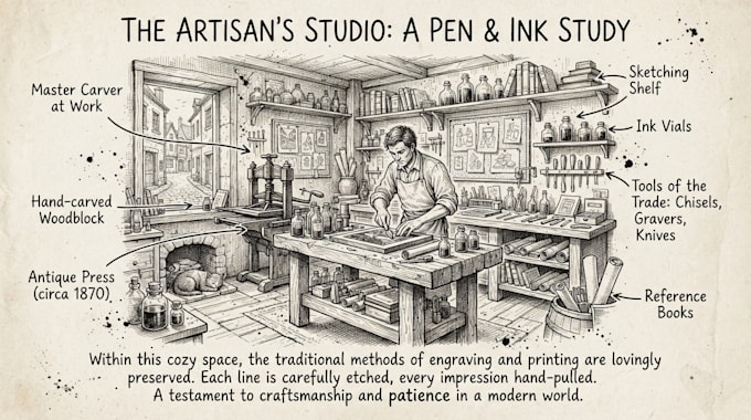 draw ink and pencil illustration for you
