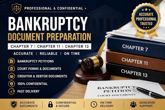 prepare chapter 7, chapter 11, chapter 13 bankruptcy documents and petitions