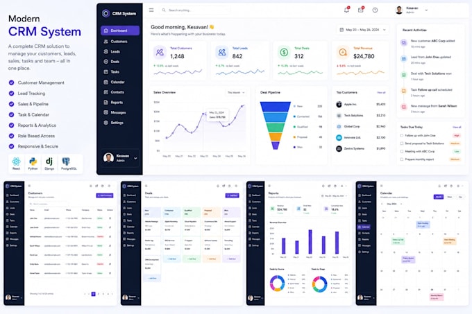 reate a responsive CRM dashboard with admin panel