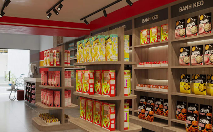 renew3d supermarket interior, retail shop, storefront design,cgi display counter