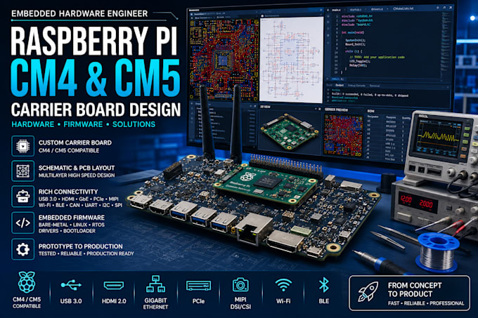 design raspberry pi cm4 cm5 carrier board and embedded firmware