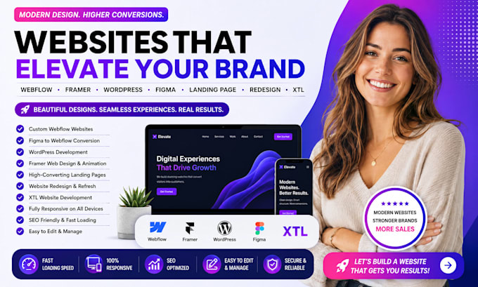 build webflow website figma wordpress landing page framer animation redesign xtl