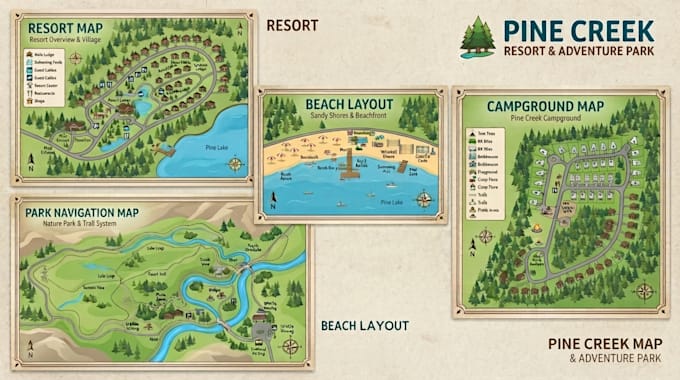 design creative isometric city maps and resort illustrations