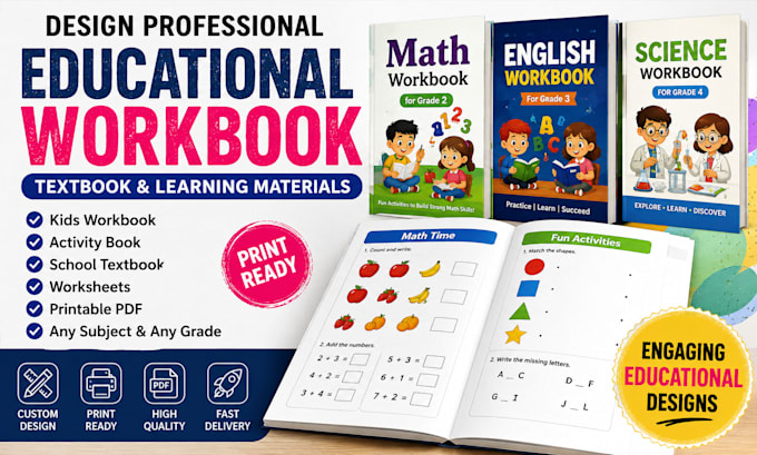 design educational workbook,textbook,learning materials,create kids workbook