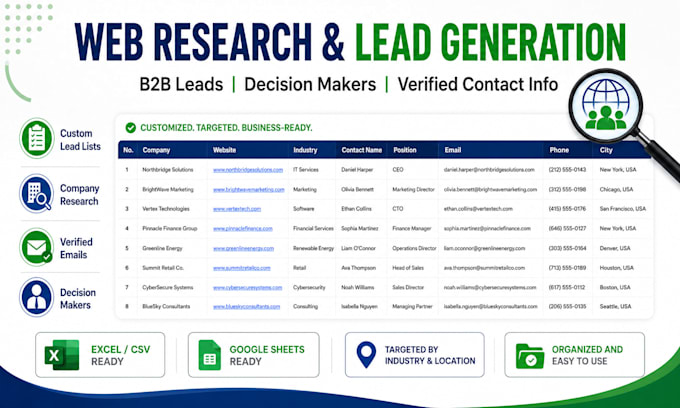 do web research and build lead lists in excel