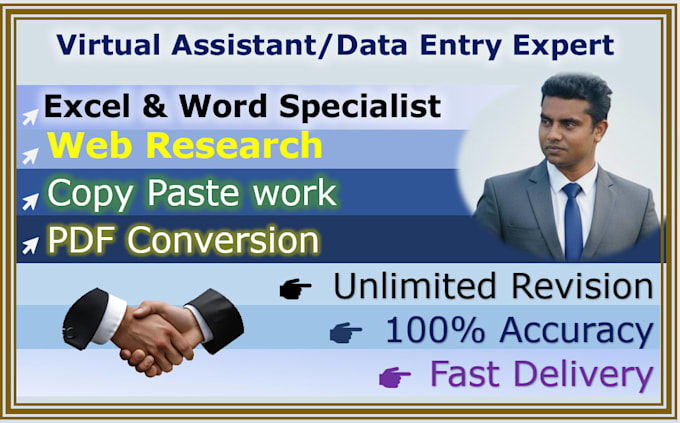 be your professional virtual assistant for data entry and web research