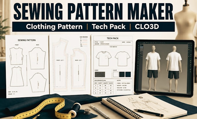 sewing pattern making tech pack clothing pattern clo3d seamless pattern drafting