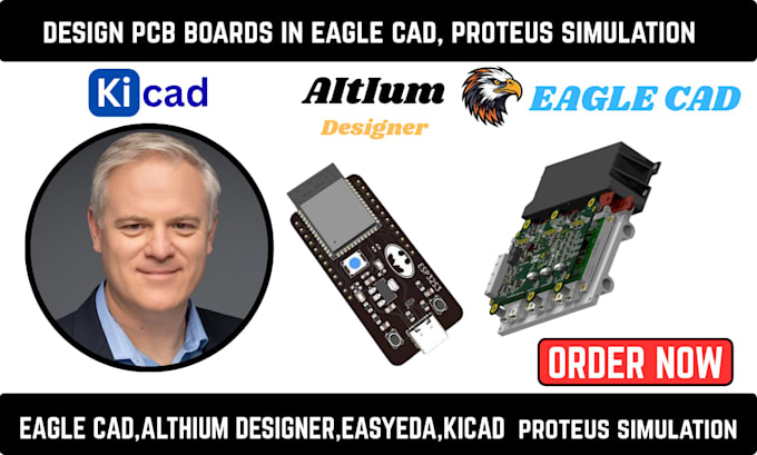 design pcb boards in eagle cad, easyeda, proteus simulation