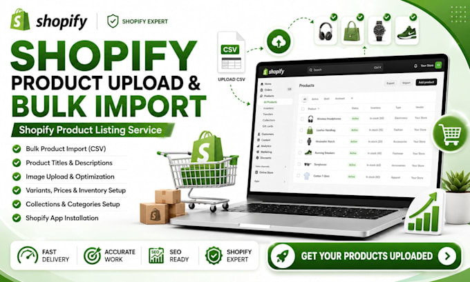 do shopify product upload, bulk import and product listing