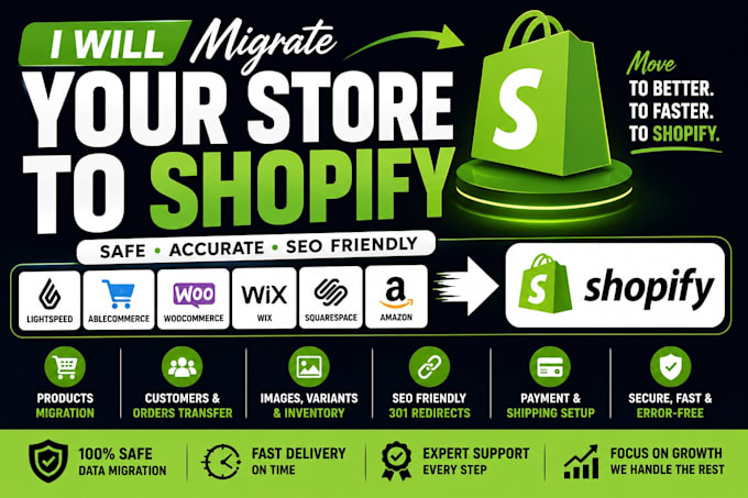 migrate lightspeed able commerce woocommerce wix amazon squarespaces to shopify