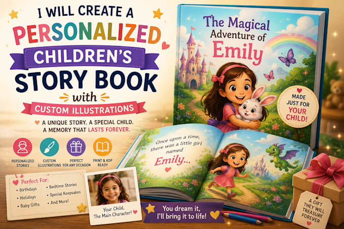 create a personalized childrens story book with custom illustrations