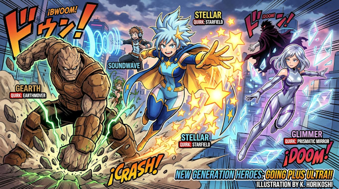 create illustration art in my hero academia style