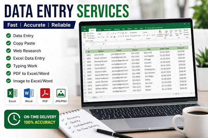 do accurate data entry, PDF to word, excel data entry and copy paste