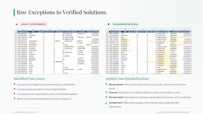 clean excel data, fix errors and prepare reports