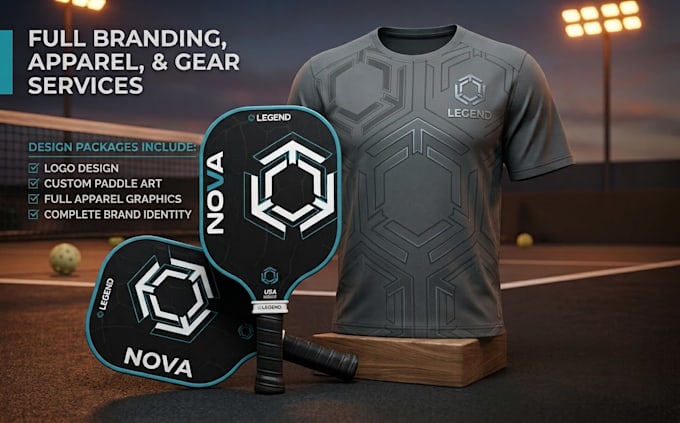 create pickleball apparels, brand logo and paddle design