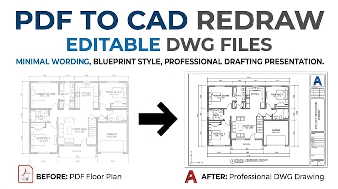 redraw architectural plans from PDF to  cad, autocad dwg drafting