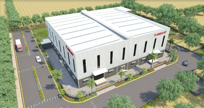 do architectural 3d exterior warehouse design, house, factory, 3d rendering