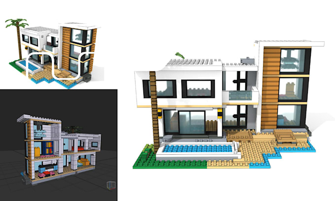 create custom lego house moc designs and realistic 3d renders
