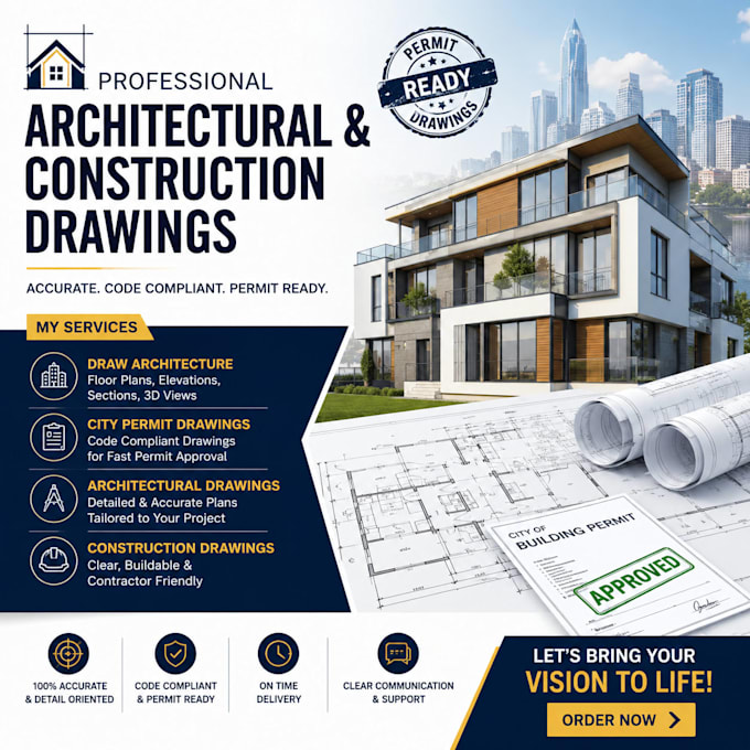 draw architecture, city permit drawings, architectural and construction drawings