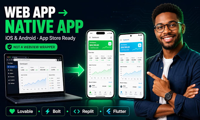 convert lovable bolt replit web app to native ios android app