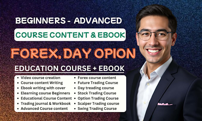create day and option trading course content, forex trading ebook, video course