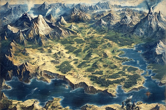 make fantasy map illustration for  novels and games