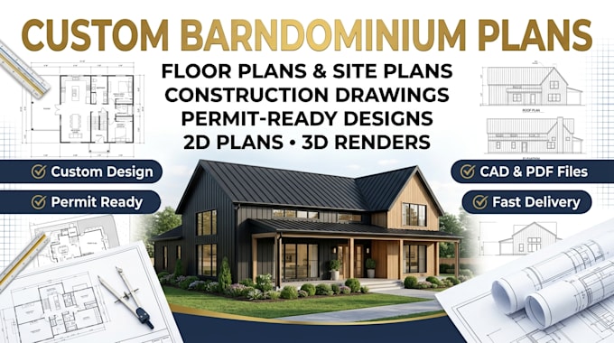 create custom barndominium floor plans site plans and construction drawings