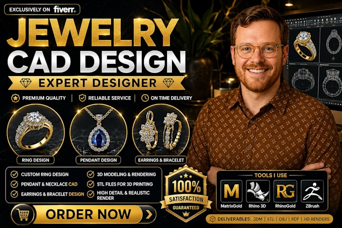 create custom jewelry cad design and 3d model for casting or printing