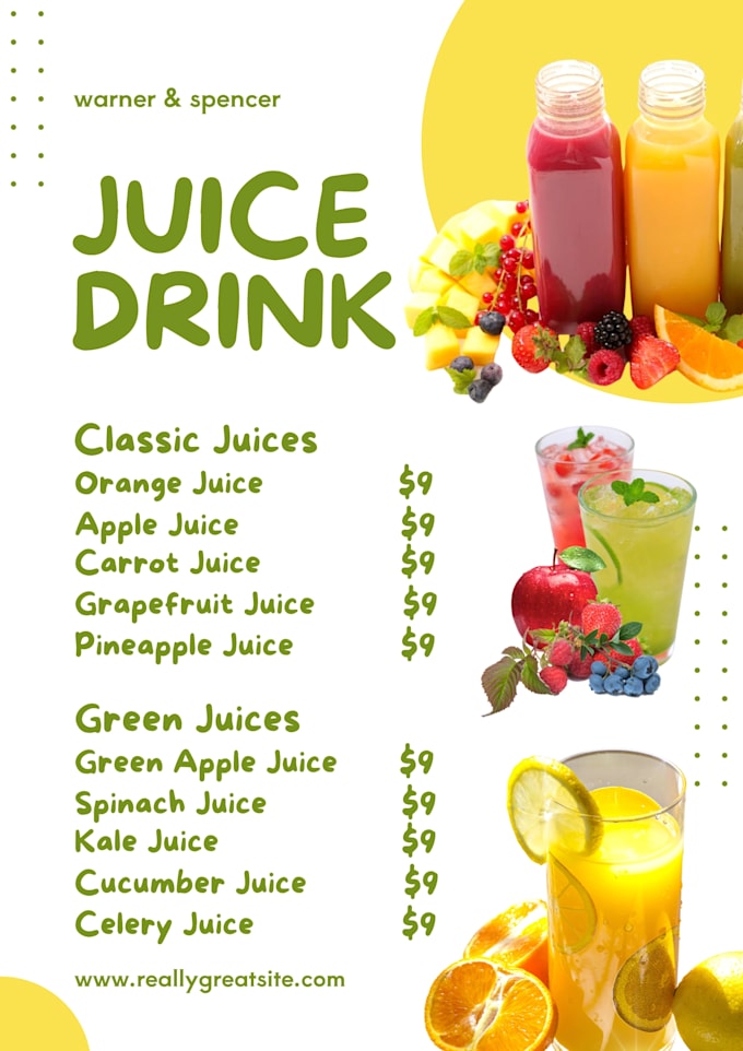 design creative food and juice menu cards