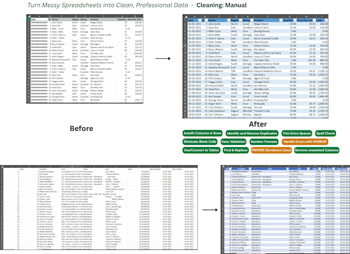 clean, format and standardize excel or CSV data