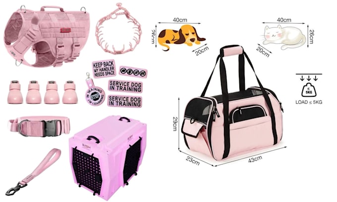 create dog harness tech pack, dog collar, leash and pet accessories