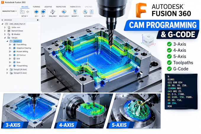 create 3, 4 and 5 axis cnc cam toolpaths and g code