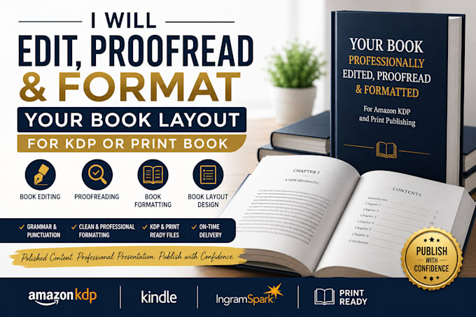 edit, proofread, format your book layout for KDP or print